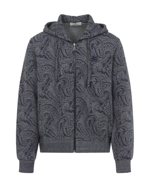 Etro Gray Zipped Hoodie W/ Welt Pockets for men