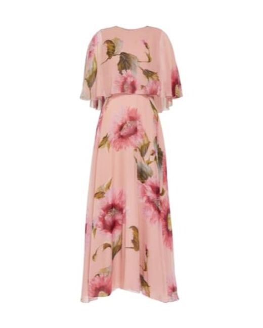 Giambattista Valli Pink Caped Floral Silk Georgette Gown
