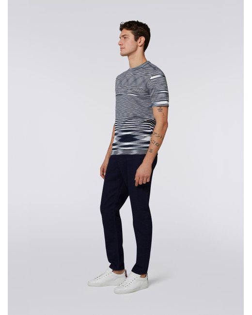 Missoni Gray Stripe-Printed Short-Sleeved Crewneck T-Shirt for men