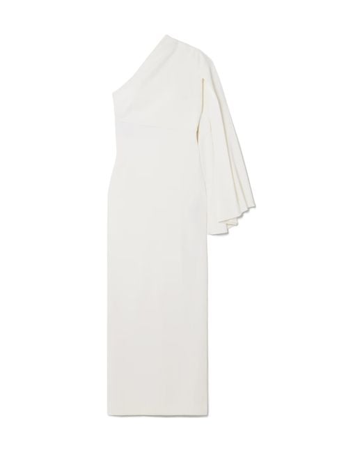 Solace London White Elisa One-Sleeve Crepe Gown