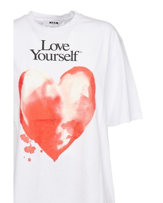 MSGM White Heart Graphic Print T-Shirt