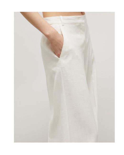 Marella White Lurex-Adorned Pinstripe Wide-Leg Trousers