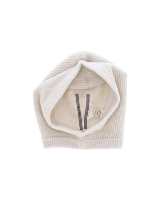 Rick Owens White Ribbed-Knit Pull-On Balaclava Hat