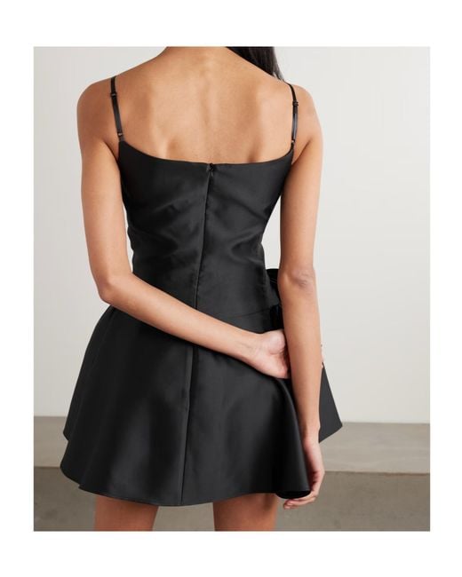 ShuShu/Tong Black Bow-Detailed Gathered Satin Mini Dress