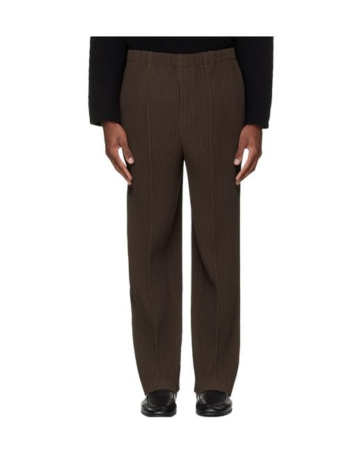 Homme Plissé Issey Miyake Brown Homme Plissé Issey Miyake Tuxedo Pleated Pants for men