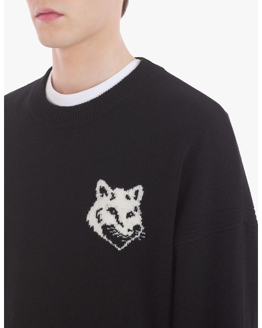 Maison Kitsuné Blue Maison Kitsuné Fox Intarsia-Knit Crewneck Jumper for men