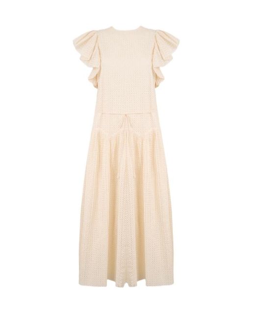 Ulla Johnson Natural Sylvaine Ruffled Midi Dress