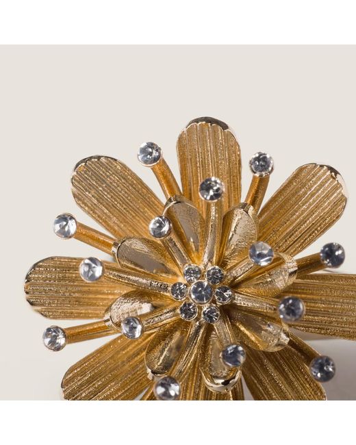 Miu Miu Metallic Metal Ring With Crystals