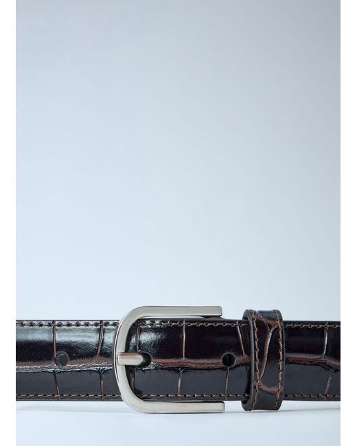 Totême White Crocodile-Embossed Leather Belt