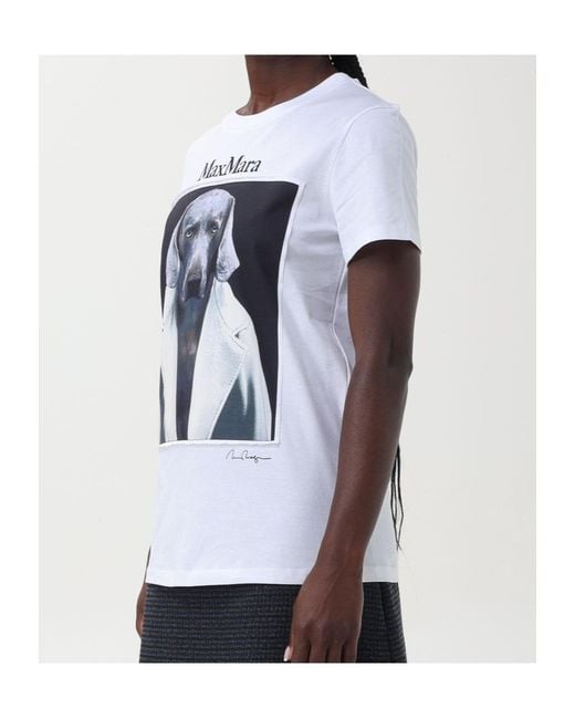 Max Mara White Cipria Graphic Printed Crewneck T-Shirt