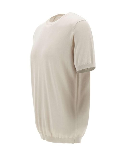 Kangra Cashmere White Kangra Ribbed Short-Sleeve Knitwear for men