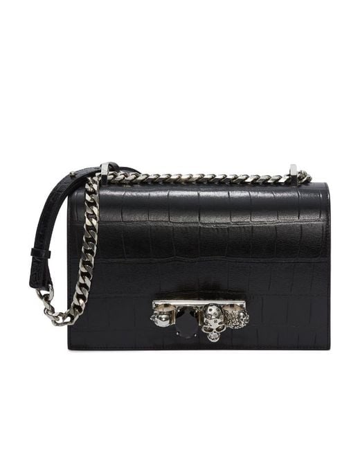 McQueen Black Jewelled Skull Embossed Shoulder Bag