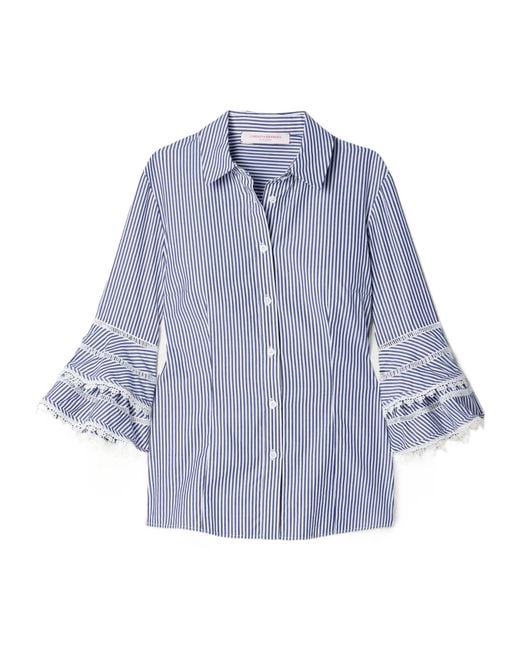 Carolina Herrera Blue Ruffled Striped Shirt