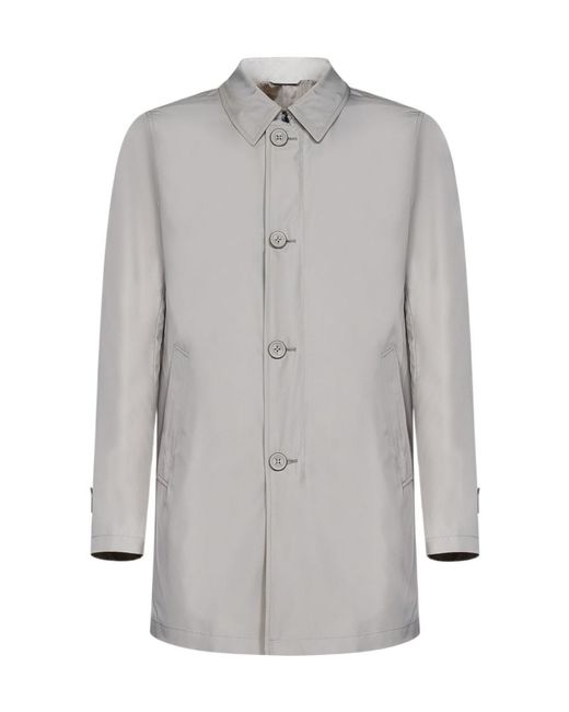Herno Gray Single-Breasted Buttoned Shirt Coat for men