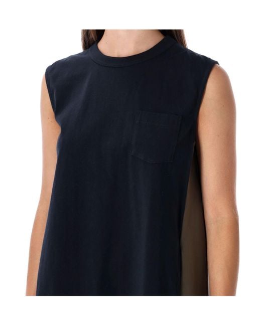 Sacai Blue Sleeveless Pleated Dress