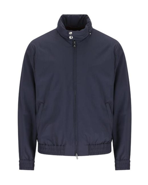 Brunello Cucinelli Blue Elasticated Hem Zipped Bomber Jacket for men