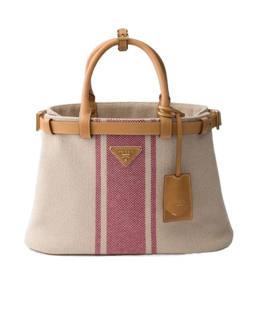 Prada Pink Buckle Small Canvas And Leather Bag