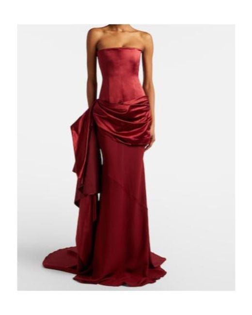 Alex Perry Red Draped Silk Corset Gown