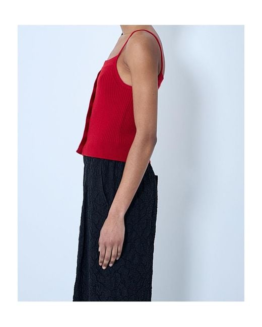 Dries Van Noten Red Buttoned Rib Tank Top