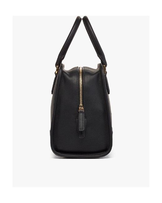 MCM Black Medium Logo Embossed Aren Boston Bag