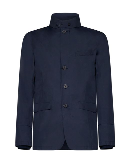 Herno Blue High-Neck Single-Breasted Jacket for men