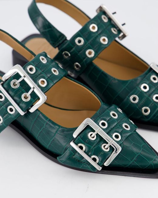 Ganni Green Ballerina Shoes
