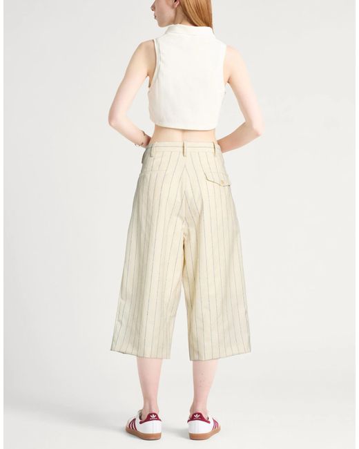 Marni White Loose Striped Cropped Wool Pants