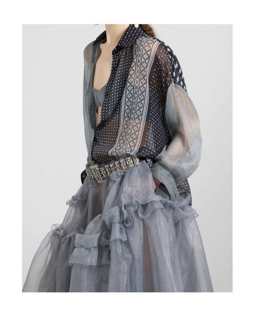 Ermanno Scervino Gray Patchwork-Print Silk Shirt