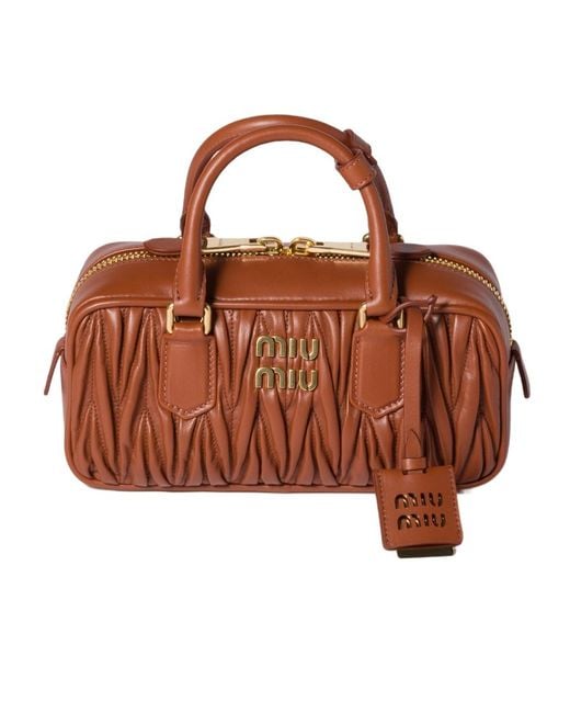 Miu Miu Brown Matelassé Zipped Handbag