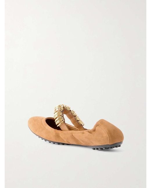Tod's Natural Golden-Ring Detail Suede Ballet Flats