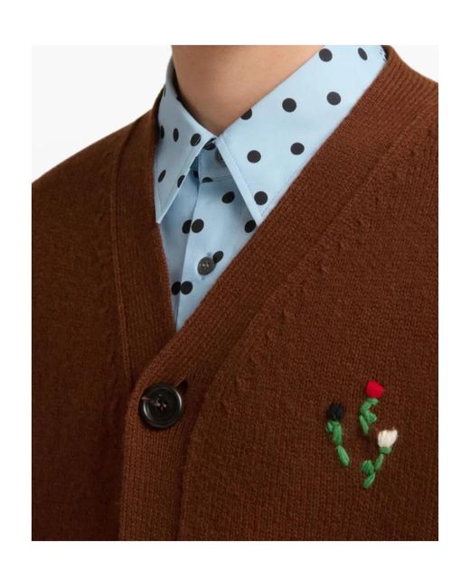 Marni Brown Embroidered Wool Cardigan for men