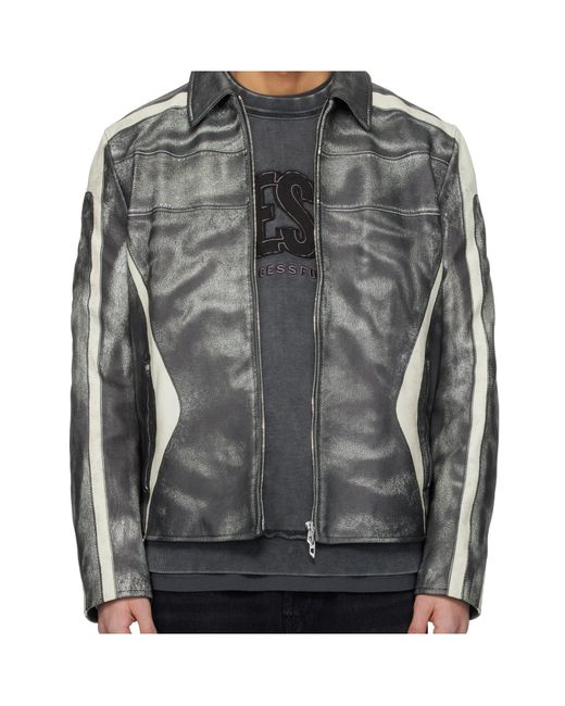 DIESEL Gray L-Amar-Enbi Leather Jacket for men