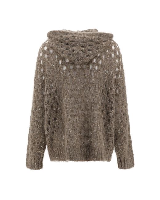 Brunello Cucinelli Gray Dazzling Net Hooded Cardigan