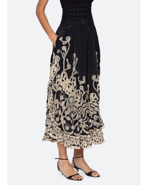 Sea Black Gracelyn Lace-Trimmed Trousers