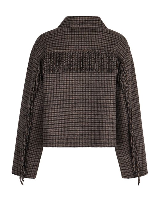 P.A.R.O.S.H. Black Checked Frined-Sleeve Cropped Jacket