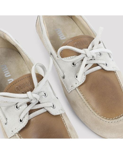 Miu Miu White Lace-Up Boat Flat Shoes
