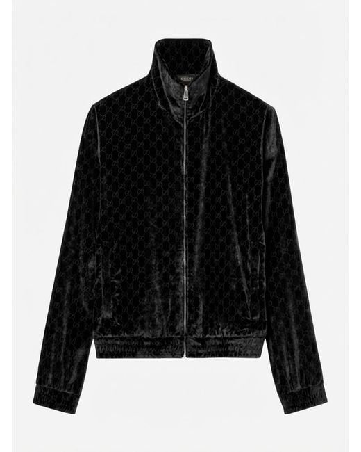 Gucci Black Gg Stretch Velvet Devoré Zipped Jacket for men