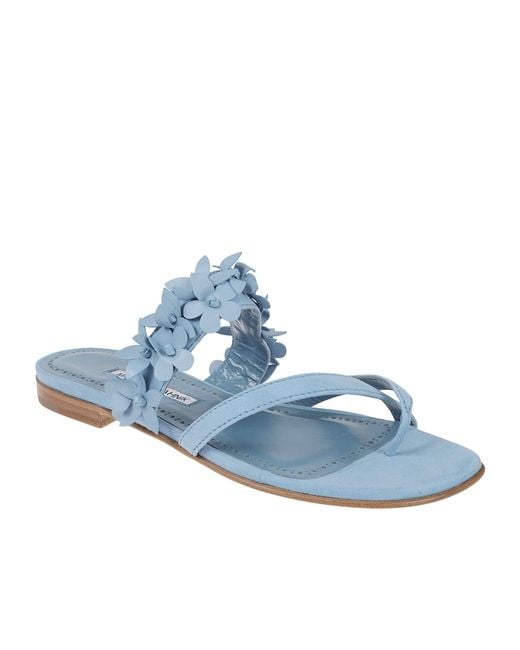 Manolo Blahnik Blue Floral Embellished Sandals