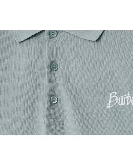 Burberry Blue Logo Embroidered Straight Hem Polo Shirt for men