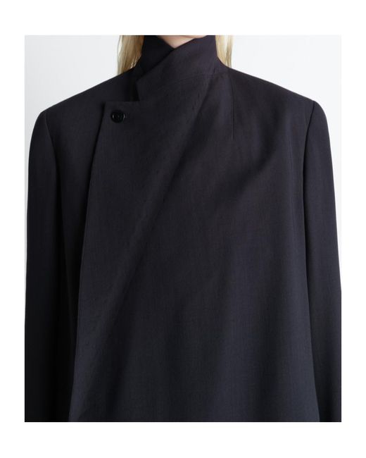 Lemaire Blue Buttoned Draped Wrap Coat