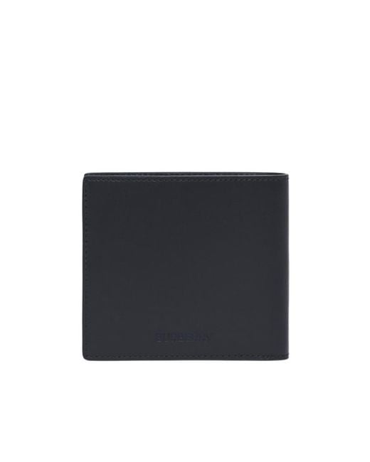 Burberry Black Slogan-Print Leather Bi-Fold Wallet for men
