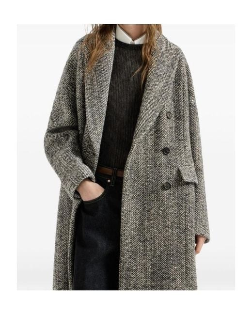 Brunello Cucinelli Gray Monili Dazzling Chevron Coat
