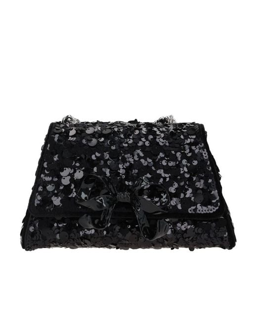 Self-Portrait Black Bow Sequin Embellished Shoulder Bag