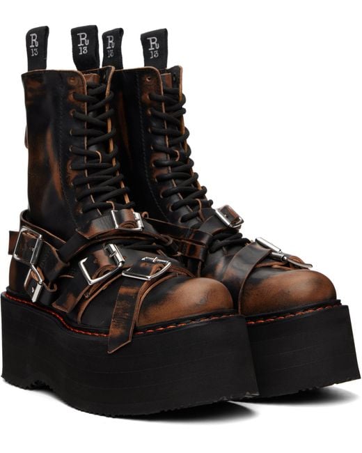 R13 Black Lace-Up Double-Layer Ankle Boots