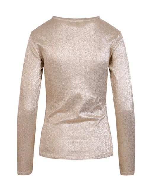 Rabanne Natural Fitted Crewneck Long-Sleeved Top