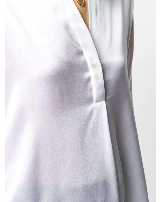 Vince White Open Neck Long-Sleeved Loose Fit Blouse