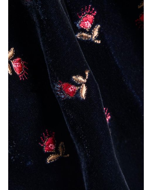 Rixo Blue Calla Floral-Embroidered Velvet Mini Dress