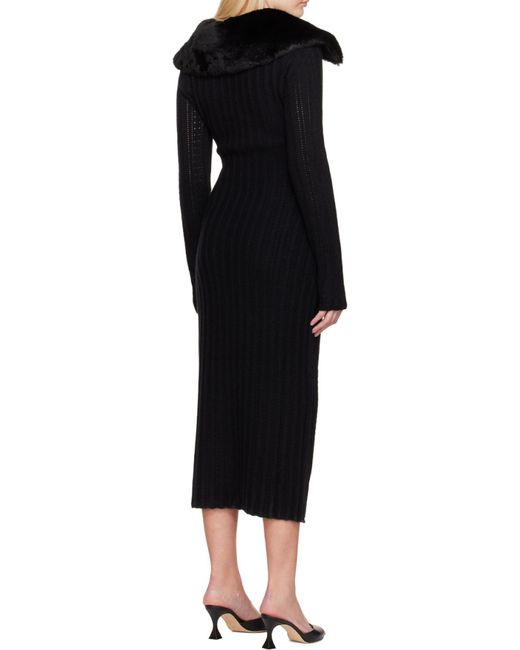 Blumarine Black Knitted Faux Fur Collared Dress