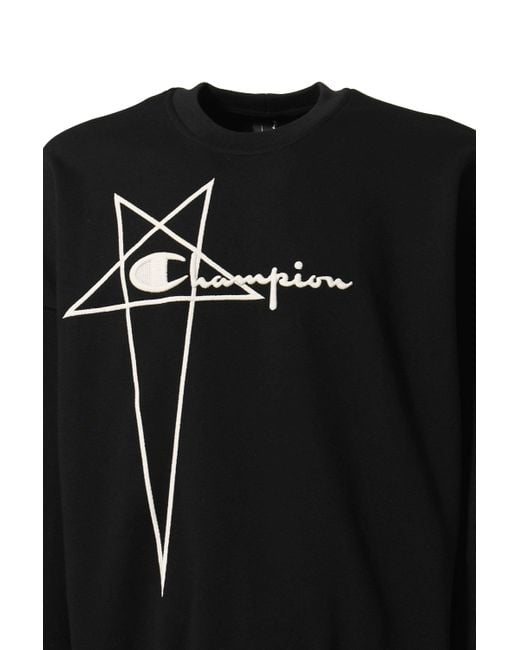 Rick Owens Black X Champion Logo Embroidered Crewneck Sweatshirt for men