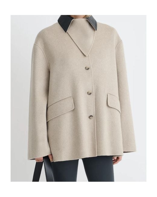 Nanushka Brown Leather-Collar Button-Front Jacket